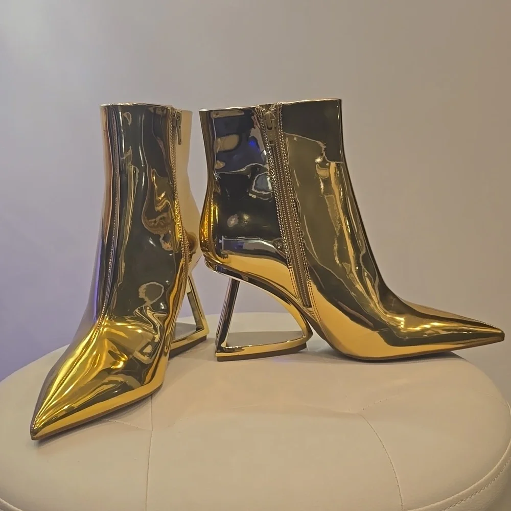 Metallic MIRROR GOLD Open Geometric Heel Boots GIANNI BINI STUIDO 54 DISCO RETRO - Picture 4 of 6